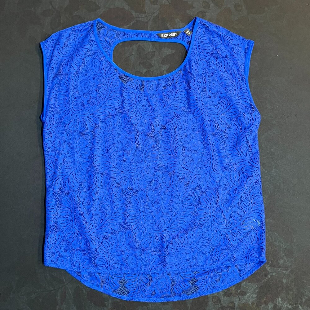 Express Cobalt Blue Lace Top Open Back